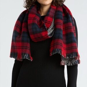 Tasha Oversized Reversible Plaid & Houndstooth Scarf | Fringe Edge | Cozy Wrap